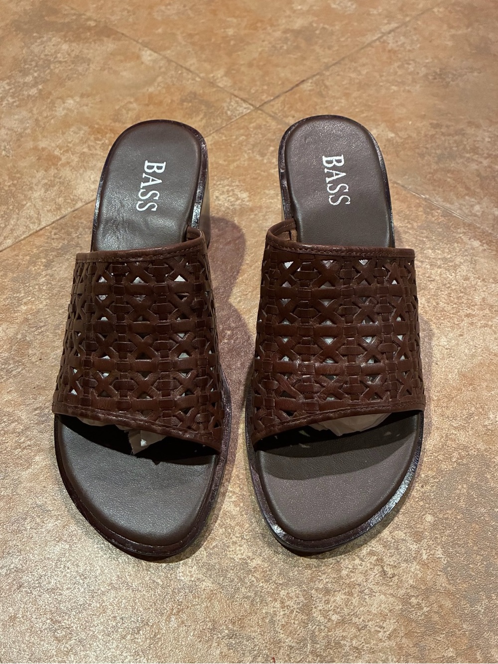 BASS Dark Brown Woven Open-Toe Slide Sandals
